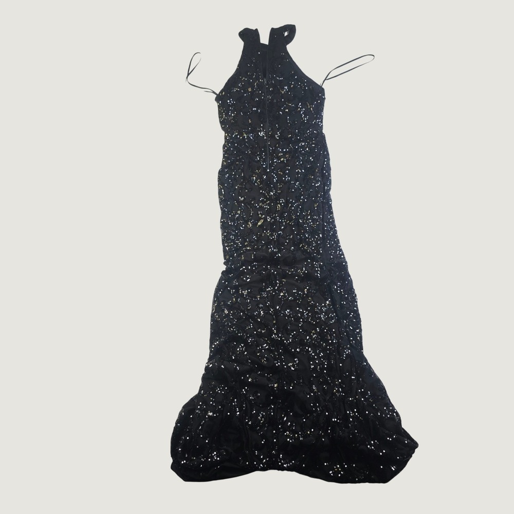 Winsor Women's Halter Sequin Mermaid Gown Maxi Dress Size Small Black Formal P4